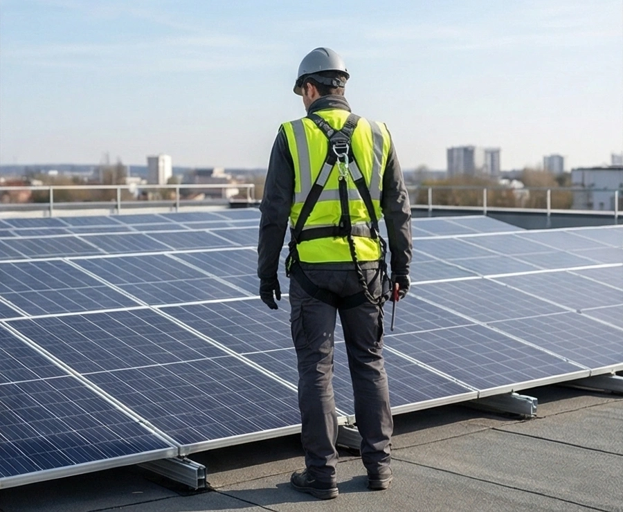 technicien-solaire-vue-arriere-toit-urbain