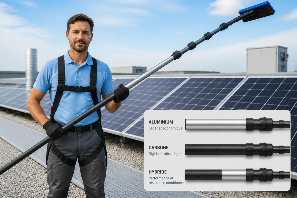 perche télescopique pour nettoyage panneaux solaires